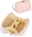 Travel Makeup Bag for Women, Large Capacity Cosmetic Bags, PU Leather Waterproof Toiletry Bag, Portable Wide Open Pouch, Travel Cosmetic Organizer Bag with Divider and Handle